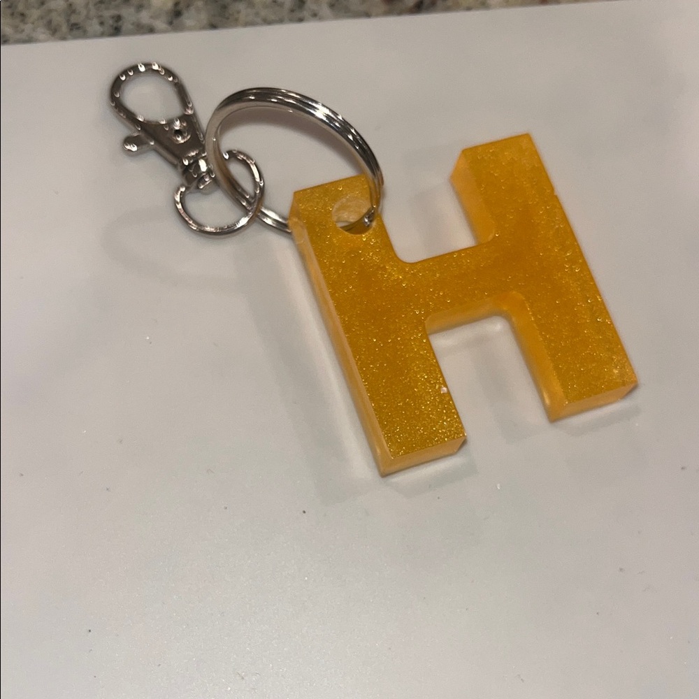 Orange Glitter 'H' Keychain christmas stocking stuffer backpack